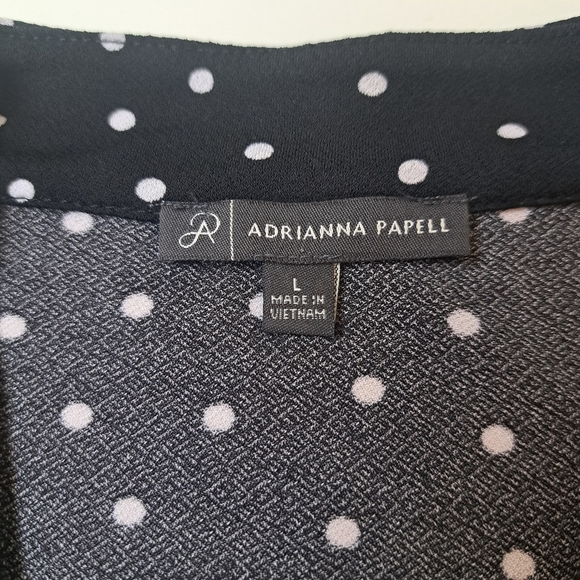 ADRIANNA PAPELL short sleeve black blouse with white dots size L. - Picture 7 of 9